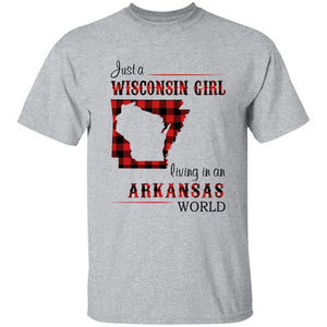 Just A Wisconsin Girl Living In An Arkansas World T-shirt - T-shirt Born Live Plaid Red Teezalo