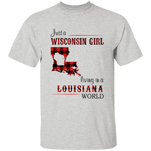 Just A Wisconsin Girl Living In A Louisiana World T-shirt - T-shirt Born Live Plaid Red Teezalo