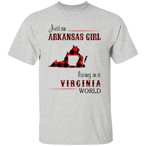 Just An Arkansas Girl Living In A Virginia World T-shirt - T-shirt Born Live Plaid Red Teezalo