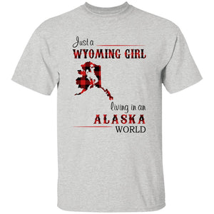 Just A Wyoming Girl Living In An Alaska World T-shirt - T-shirt Born Live Plaid Red Teezalo