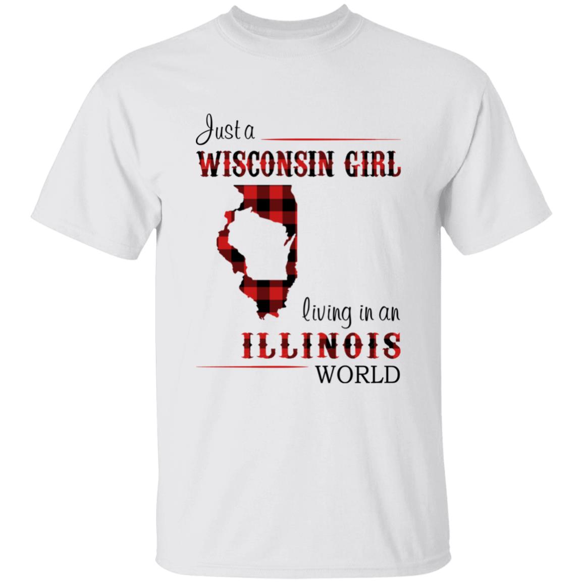 Just A Wisconsin Girl Living In An Illinois World T-shirt - T-shirt Born Live Plaid Red Teezalo