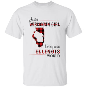 Just A Wisconsin Girl Living In An Illinois World T-shirt - T-shirt Born Live Plaid Red Teezalo