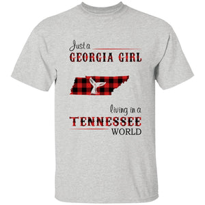 Just A Georgia Girl Living In A Tennessee World T-shirt - T-shirt Born Live Plaid Red Teezalo
