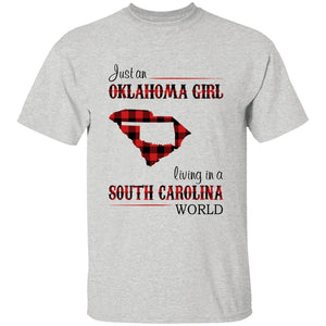 Just An Oklahoma Girl Living In A South Carolina World T-shirt - T-shirt Born Live Plaid Red Teezalo