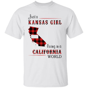 Just A Kansas Girl Living In A California World T-shirt - T-shirt Born Live Plaid Red Teezalo