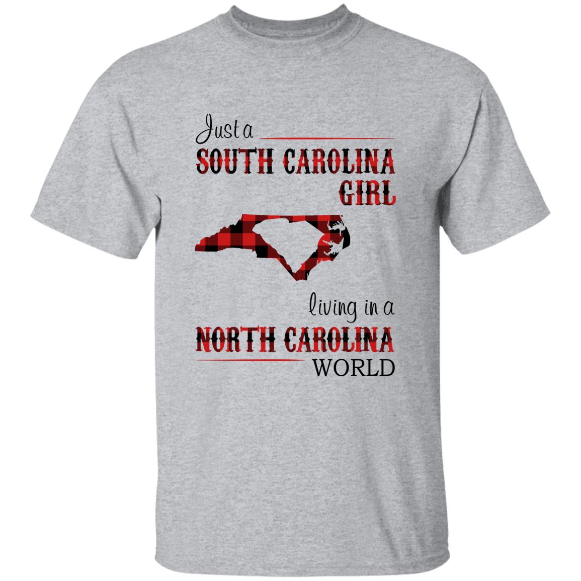 Just A South Carolina Girl Living In A North Carolina World T-shirt - T-shirt Born Live Plaid Red Teezalo
