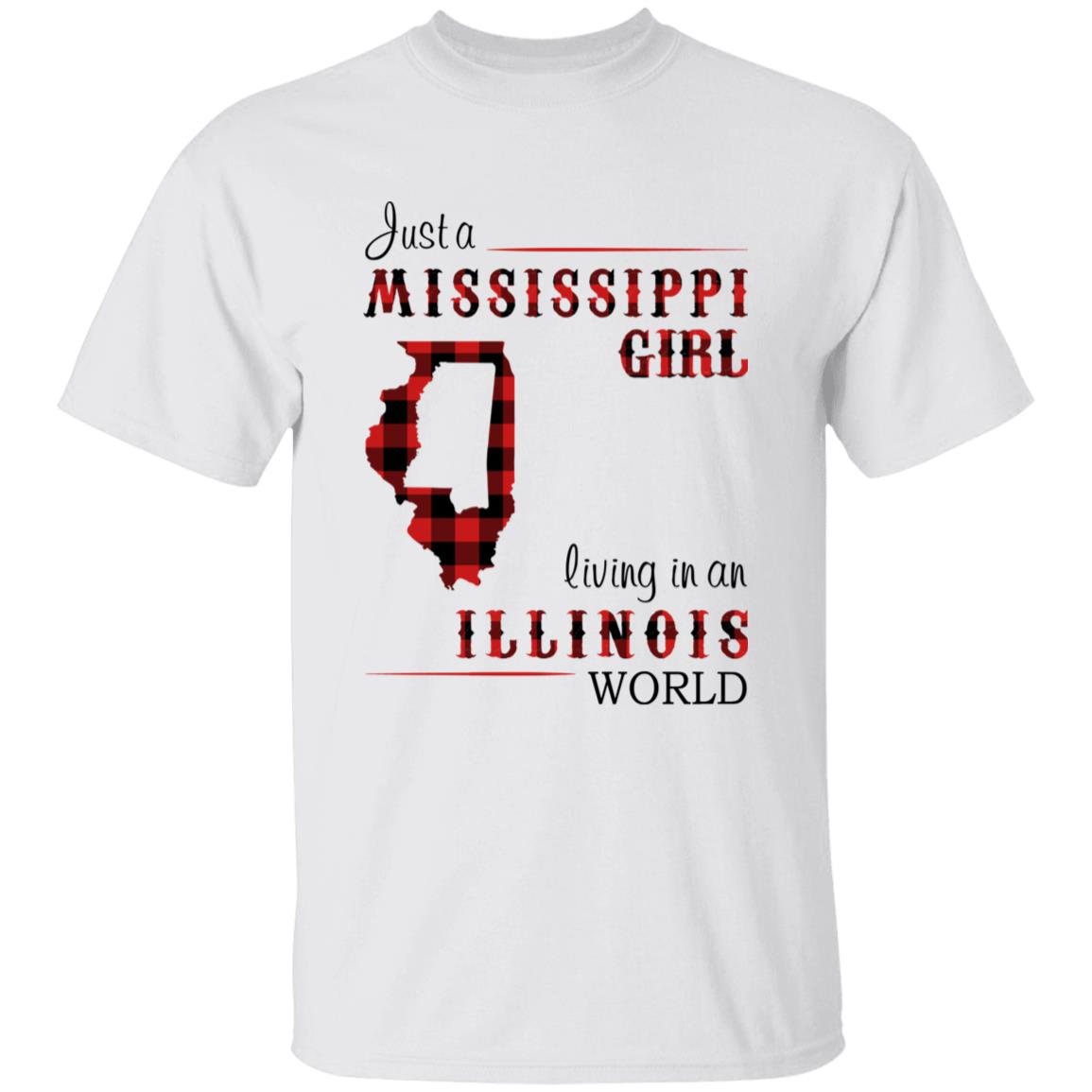 Just A Mississippi Girl Living In An Illinois World T-shirt - T-shirt Born Live Plaid Red Teezalo