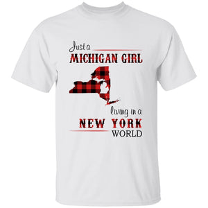 Just A Michigan Girl Living In A New York World T-shirt - T-shirt Born Live Plaid Red Teezalo