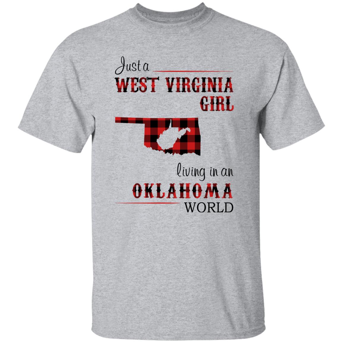 Just A West Virginia Girl Living In An Oklahoma World T-shirt - T-shirt Born Live Plaid Red Teezalo