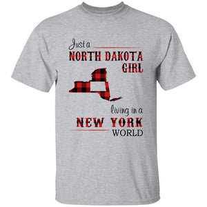 Just A North Dakota Girl Living In A New York World T-shirt - T-shirt Born Live Plaid Red Teezalo