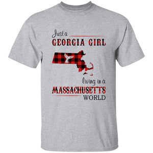 Just A Georgia Girl Living In A Massachusetts World T-shirt - T-shirt Born Live Plaid Red Teezalo
