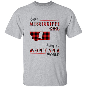 Just A Mississippi Girl Living In A Montana World T-shirt - T-shirt Born Live Plaid Red Teezalo