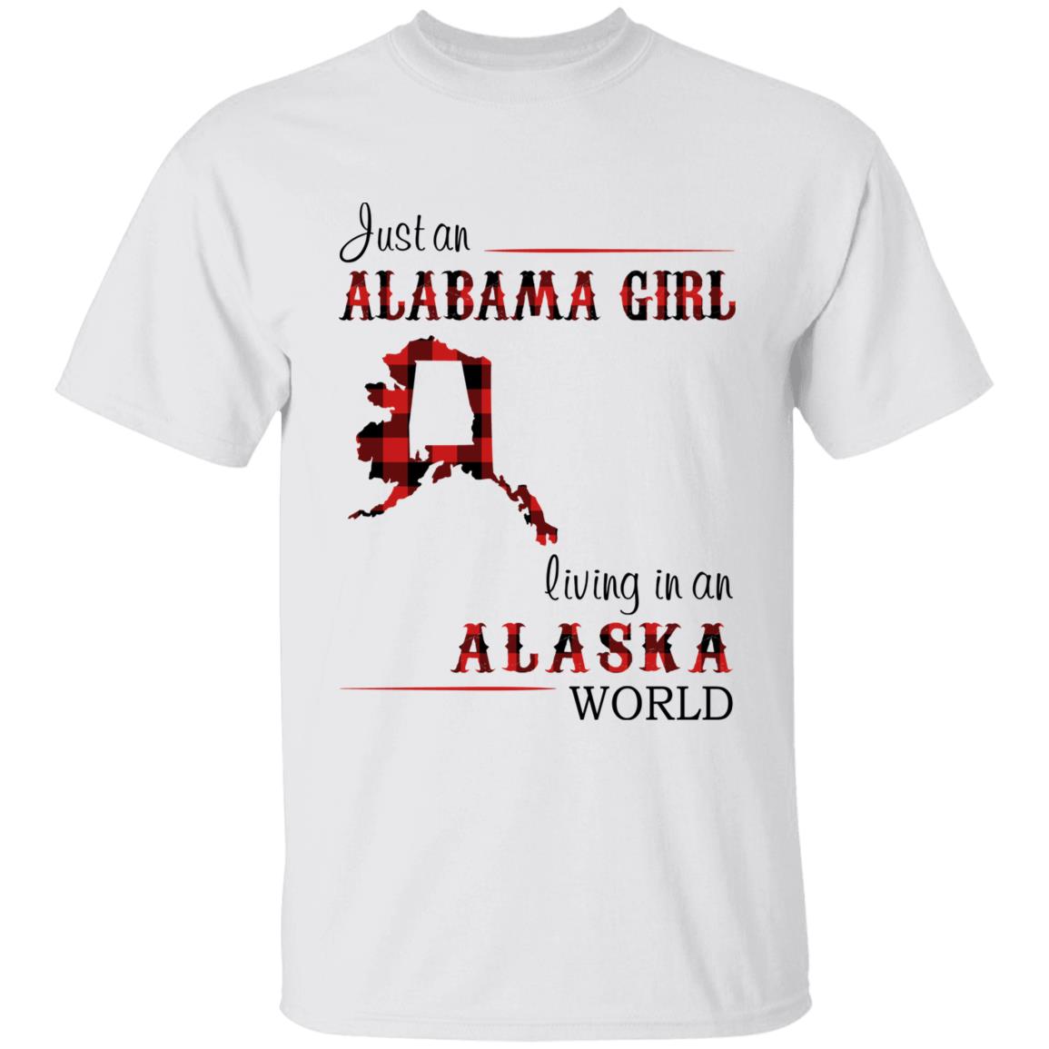 Just An Alabama Girl Living In An Alaska World T-shirt - T-shirt Born Live Plaid Red Teezalo