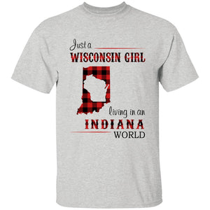 Just A Wisconsin Girl Living In An Indiana World T-shirt - T-shirt Born Live Plaid Red Teezalo