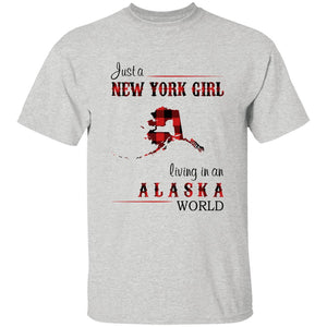 Just A New York Girl Living In An Alaska World T-shirt - T-shirt Born Live Plaid Red Teezalo