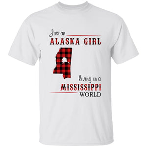 Just An Alaska Girl Living In A Mississippi World T-shirt - T-shirt Born Live Plaid Red Teezalo