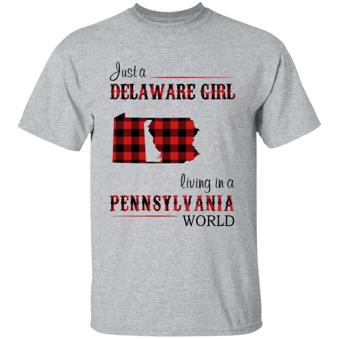 Just A Delaware Girl Living In A Pennsylvania World T-shirt - T-shirt Born Live Plaid Red Teezalo