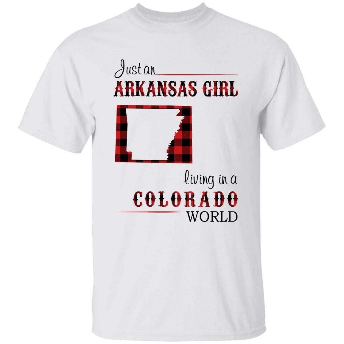 Just An Arkansas Girl Living In A Colorado World T-shirt - T-shirt Born Live Plaid Red Teezalo
