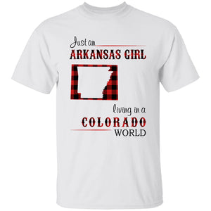 Just An Arkansas Girl Living In A Colorado World T-shirt - T-shirt Born Live Plaid Red Teezalo