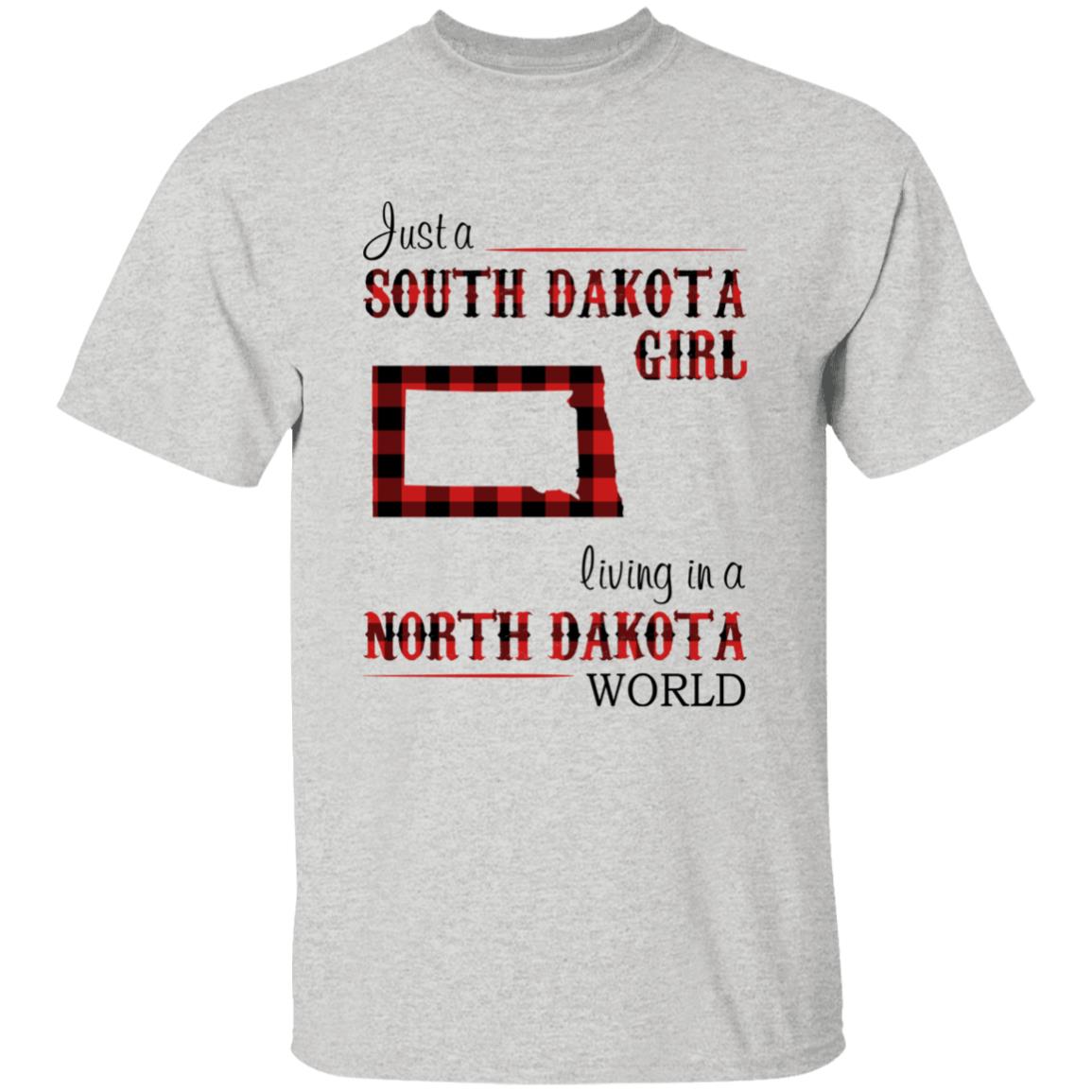 Just A South Dakota Girl Living In A North Dakota World T-shirt - T-shirt Born Live Plaid Red Teezalo
