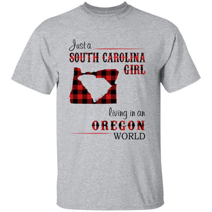 Just A South Carolina Girl Living In An Oregon World T-shirt - T-shirt Born Live Plaid Red Teezalo