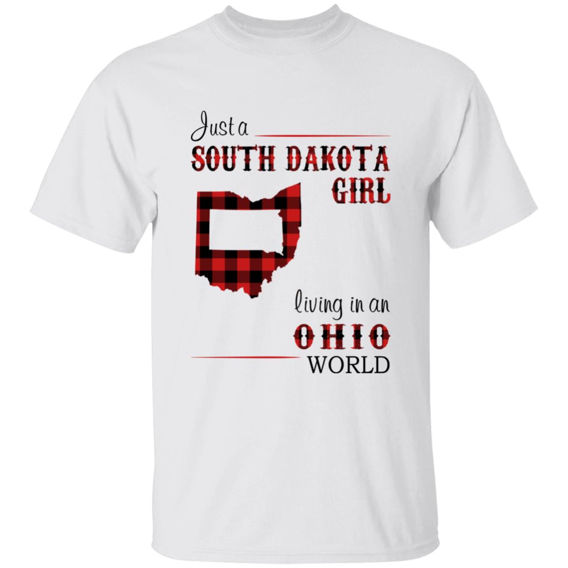 Just A South Dakota Girl Living In An Ohio World T-shirt - T-shirt Born Live Plaid Red Teezalo