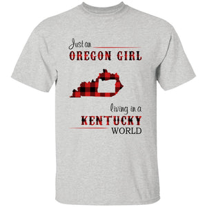 Just An Oregon Girl Living In A Kentucky World T-shirt - T-shirt Born Live Plaid Red Teezalo