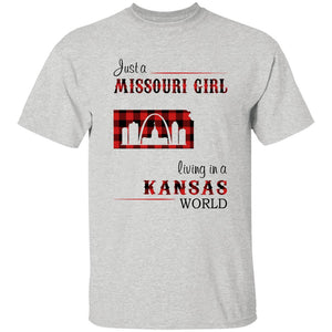 Just A Missouri Girl Living In A Kansas World T-shirt - T-shirt Born Live Plaid Red Teezalo