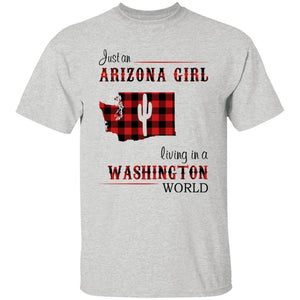 Just An Arizona Girl Living In A Washington World T-shirt - T-shirt Born Live Plaid Red Teezalo