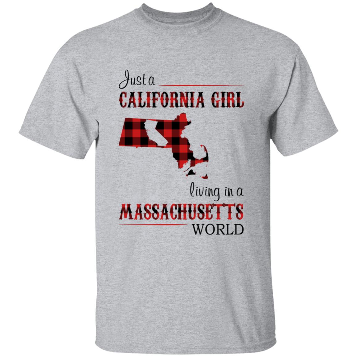 Just A California Girl Living In An Massachusetts World T-Shirt - T-shirt Born Live Plaid Red Teezalo