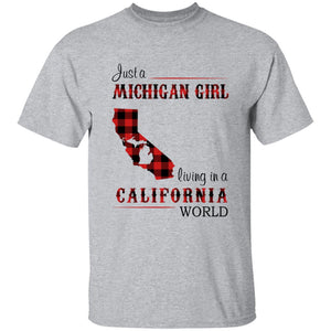 Just A Michigan Girl Living In A California World T-shirt - T-shirt Born Live Plaid Red Teezalo