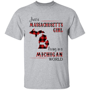 Just A Massachusetts Girl Living In A Michigan World T-shirt - T-shirt Born Live Plaid Red Teezalo