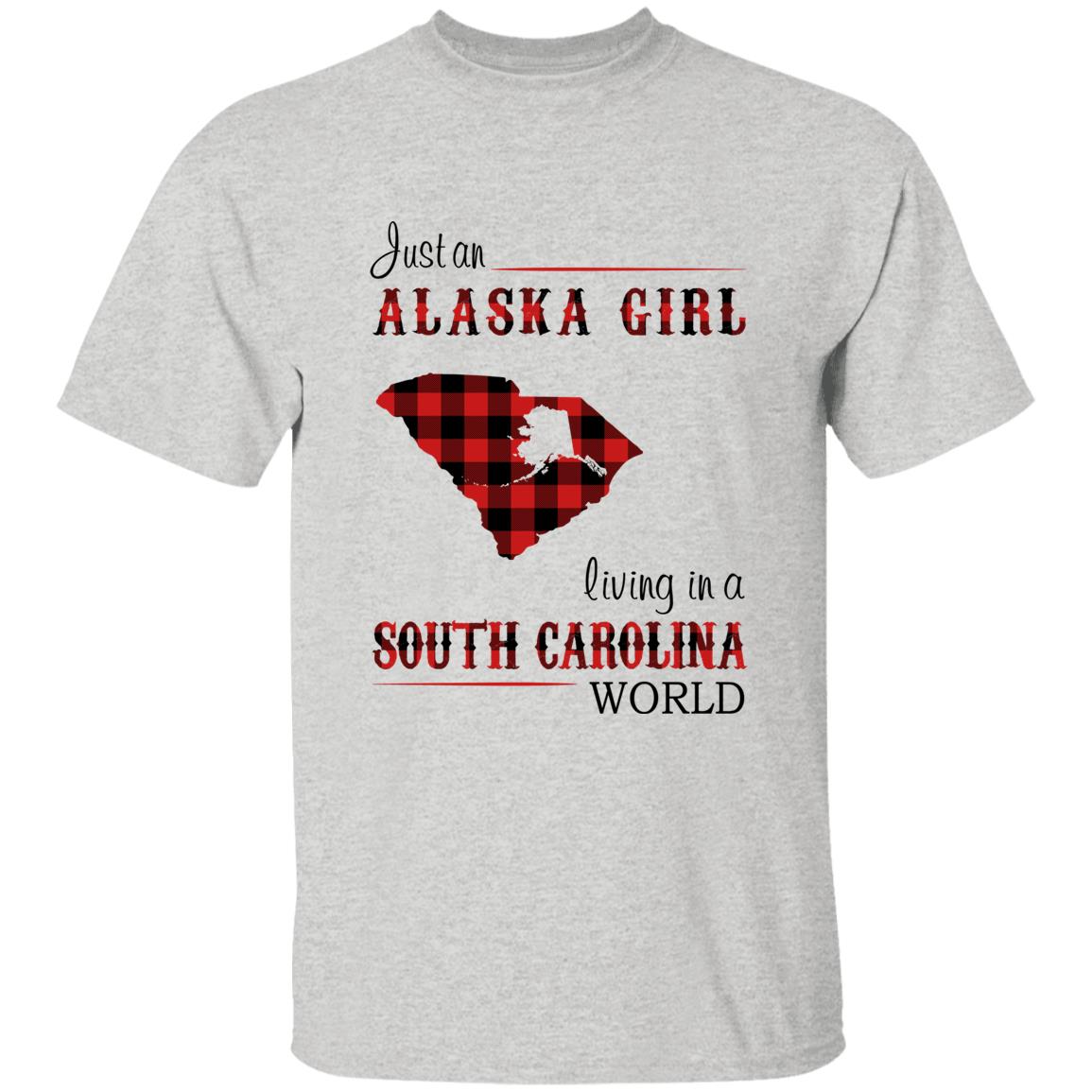 Just An Alaska Girl Living In A South Carolina  World T-shirt - T-shirt Born Live Plaid Red Teezalo