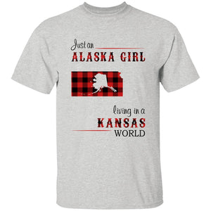 Just An Alaska Girl Living In A Kansas World T-shirt - T-shirt Born Live Plaid Red Teezalo