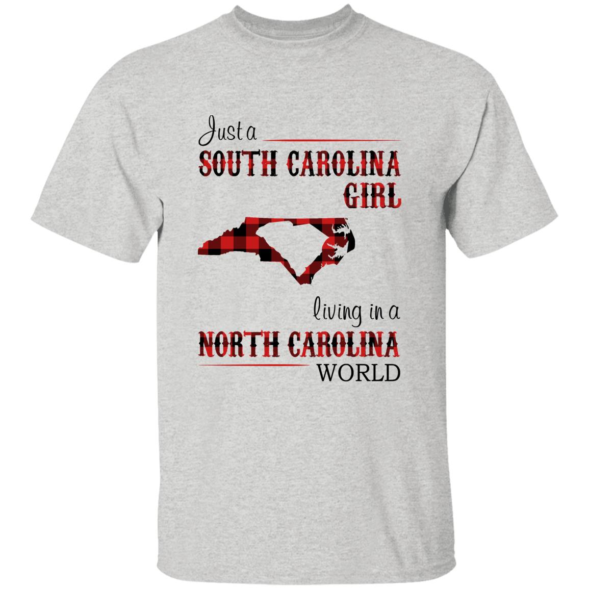Just A South Carolina Girl Living In A North Carolina World T-shirt - T-shirt Born Live Plaid Red Teezalo