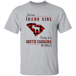 Just An Idaho Girl Living In A South Carolina World T-shirt - T-shirt Born Live Plaid Red Teezalo