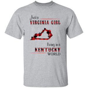 Just A Virginia Girl Living In A Kentucky World T-shirt - T-shirt Born Live Plaid Red Teezalo