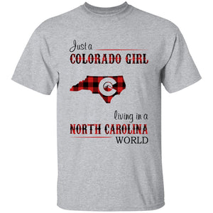Just A Colorado Girl Living In A North Carolina World T-shirt - T-shirt Born Live Plaid Red Teezalo