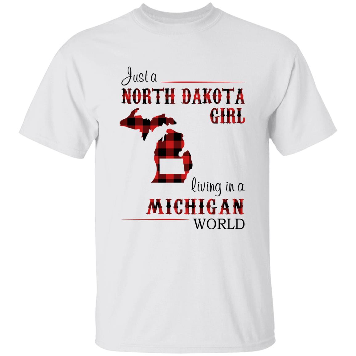 Just A North Dakota Girl Living In A Michigan World T-shirt - T-shirt Born Live Plaid Red Teezalo