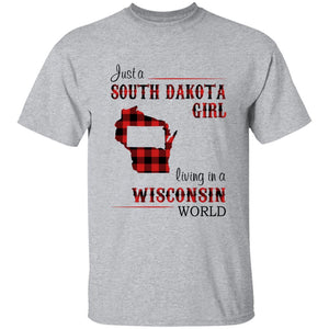Just A South Dakota Girl Living In A Wisconsin World T-shirt - T-shirt Born Live Plaid Red Teezalo