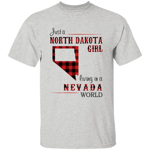 Just A North Dakota Girl Living In A Nevada World T-shirt - T-shirt Born Live Plaid Red Teezalo