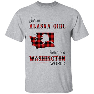 Just An Alaska Girl Living In A Washington World T-shirt - T-shirt Born Live Plaid Red Teezalo