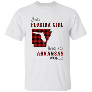 Just A Florida Girl Living In An Arkansas World T-shirt - T-shirt Born Live Plaid Red Teezalo