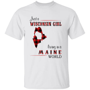 Just A Wisconsin Girl Living In A Maine World T-shirt - T-shirt Born Live Plaid Red Teezalo