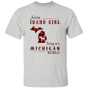 Just An Idaho Girl Living In A Michigan World T-shirt - T-shirt Born Live Plaid Red Teezalo