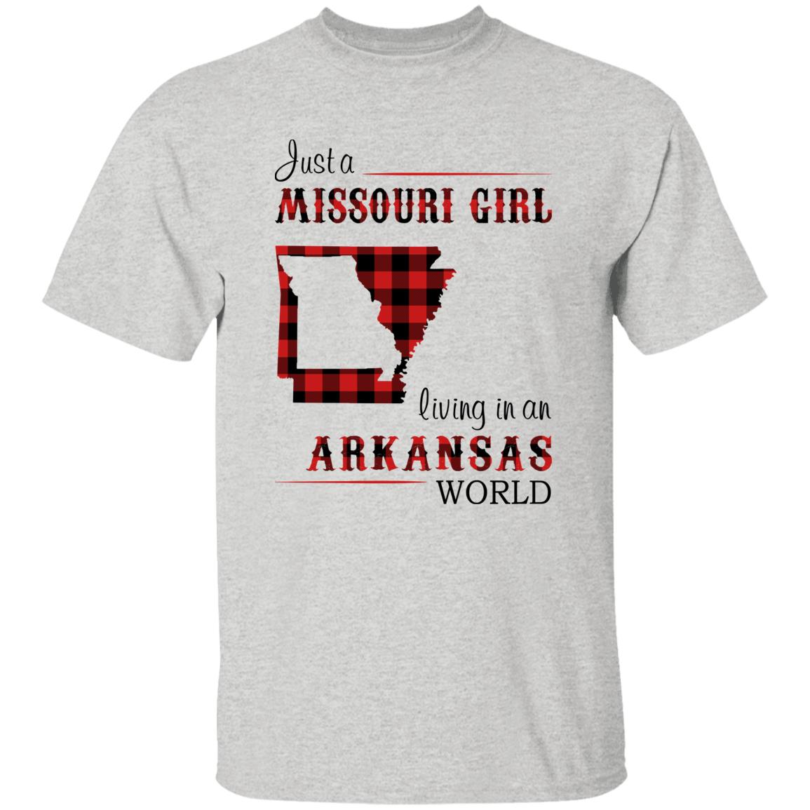 Just A Missouri Girl Living In An Arkansas World T-shirt - T-shirt Born Live Plaid Red Teezalo