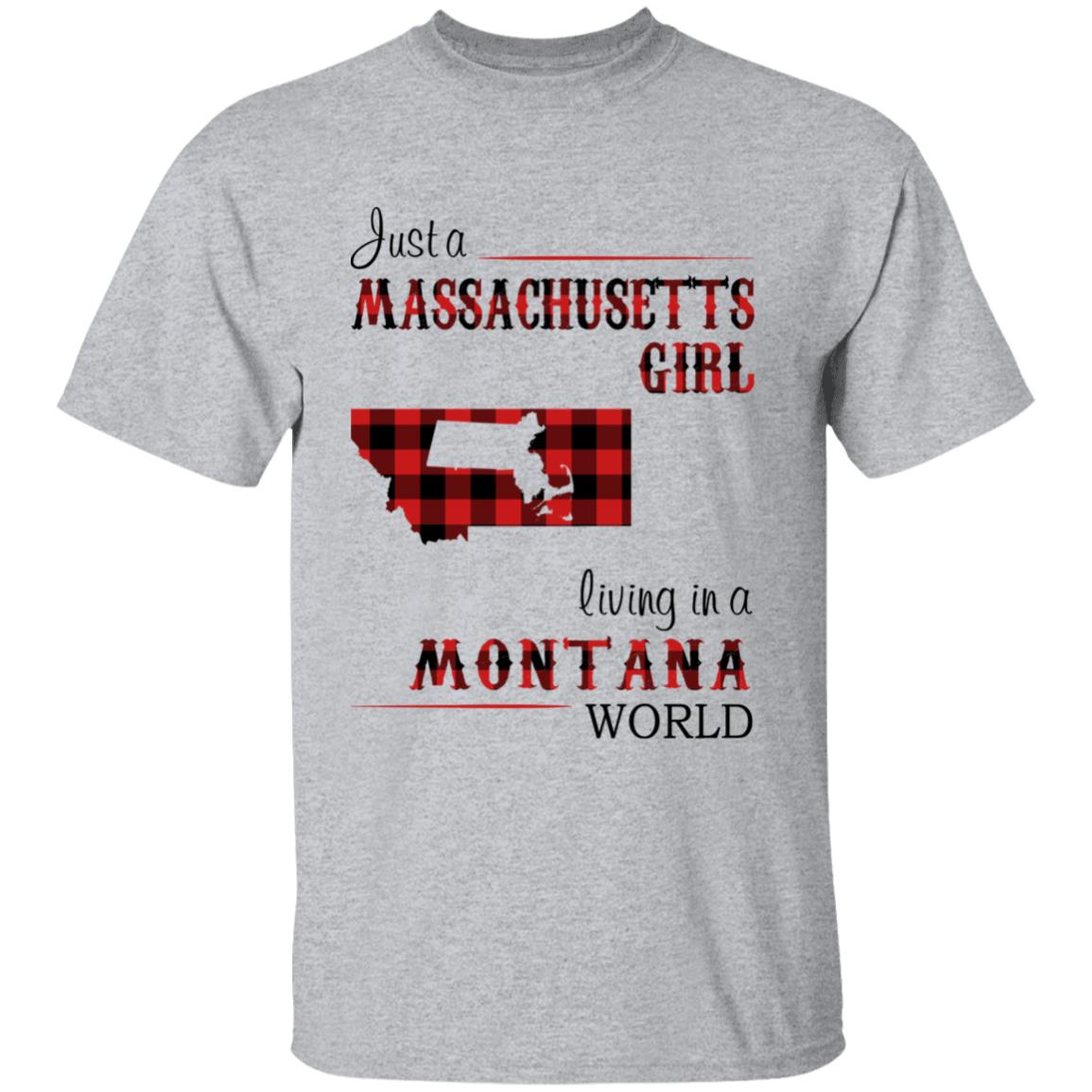 Just A Massachusetts Girl Living In A Montana World T-shirt - T-shirt Born Live Plaid Red Teezalo