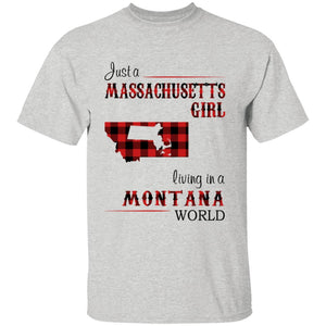 Just A Massachusetts Girl Living In A Montana World T-shirt - T-shirt Born Live Plaid Red Teezalo