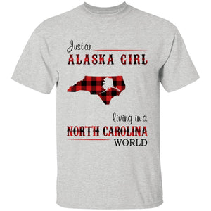 Just An Alaska Girl Living In A North Carolina World T-shirt - T-shirt Born Live Plaid Red Teezalo