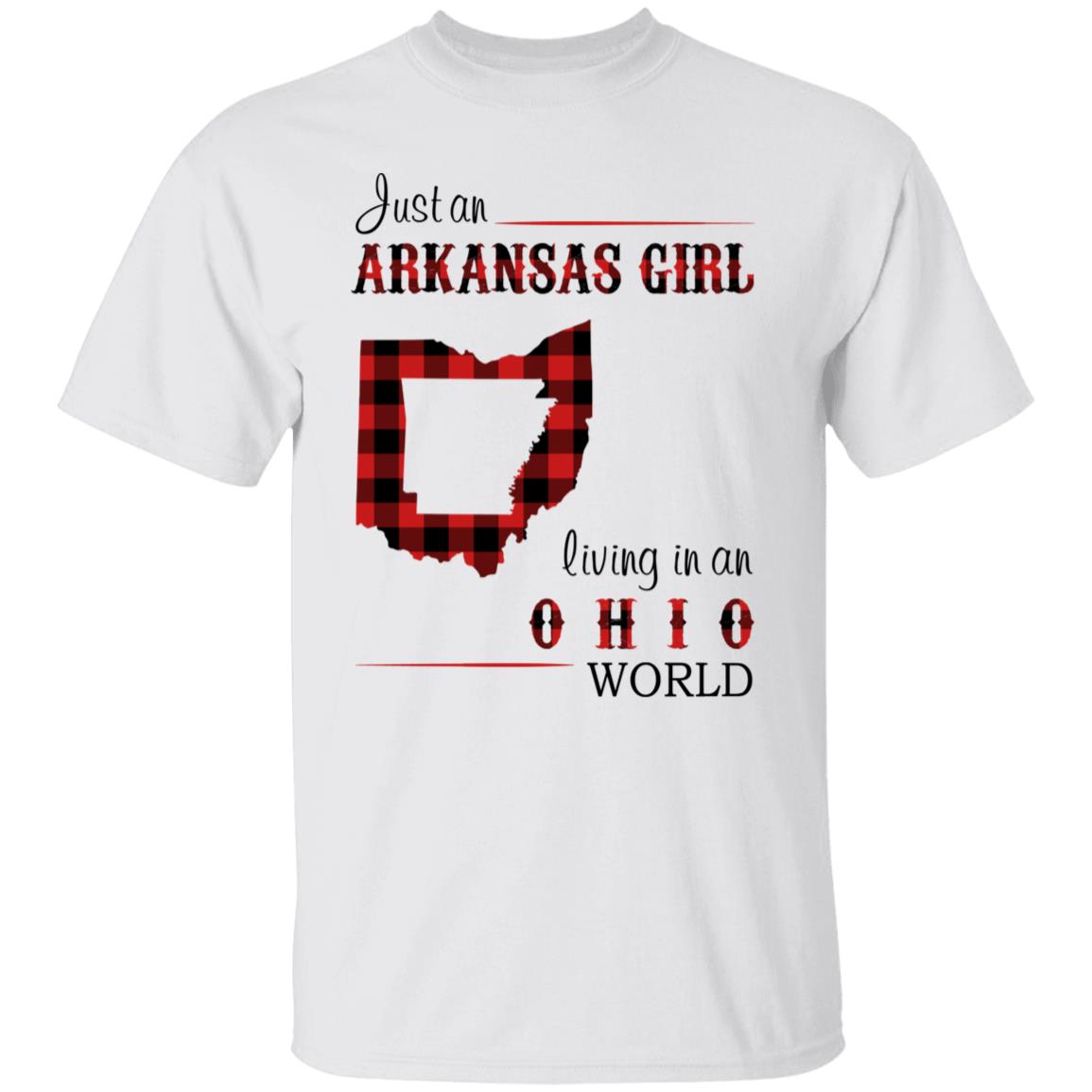 Just An Arkansas Girl Living In An Ohio World T-shirt - T-shirt Born Live Plaid Red Teezalo